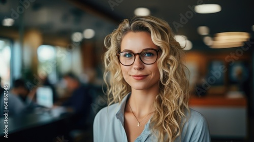 confident blonde woman professional in casual dress in an accounting office © Fred