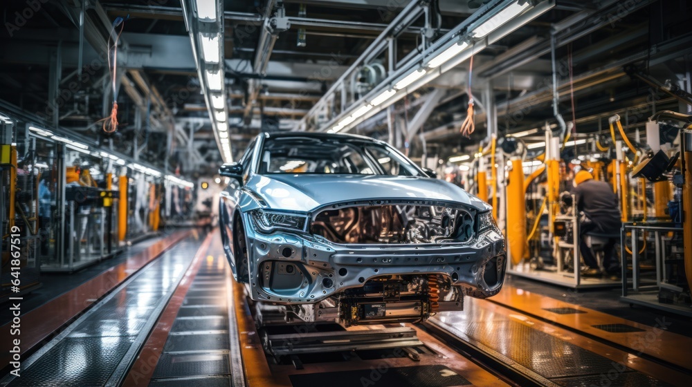 Automotive assembly line produced with robots. Automotive assembly line produced with robots.