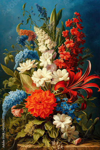A Colorful Bouquet of Flowers Flower Oil Painting Illustration