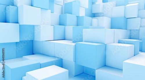 a blue and white background with concrete blocks  in the style of vibrant futurism