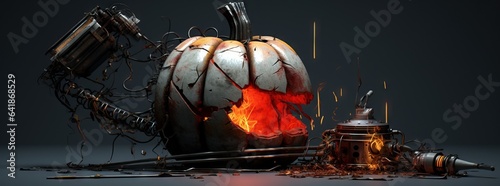illustration of a halloween pumpkin with a burning fire