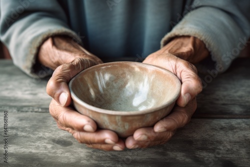 Hands with an empty plate. The concept of hunger and food security of the planet