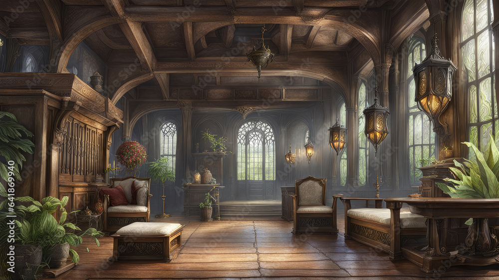 Fantasy concept background church indoor interior environment