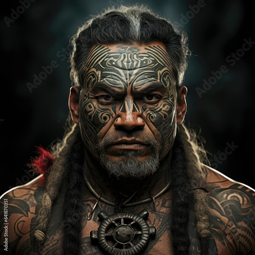 Maori warior portrait with tatoo, AI Generated © miro