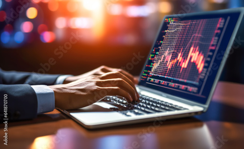 Finance trade manager analyzing stock market indicators for best investment strategy, financial data and charts, digital ai