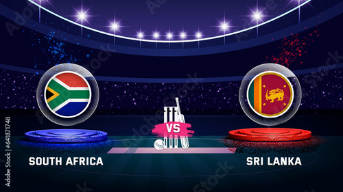 south africa vs sri lanka cricket championship match with flag shield on beautiful stadium background
