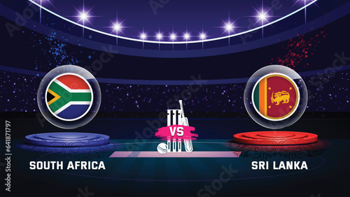 south africa vs sri lanka cricket championship match with flag shield on beautiful stadium background