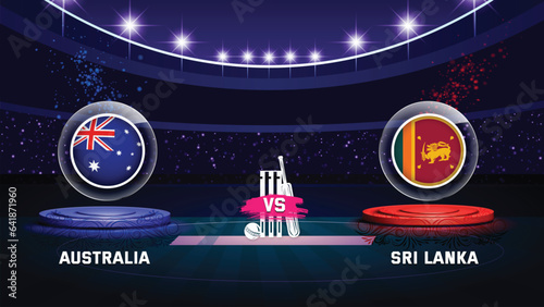 australia vs sri lanka cricket championship match with flag shield on beautiful stadium background