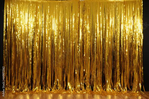 Golden Christmas background with foil tinsel