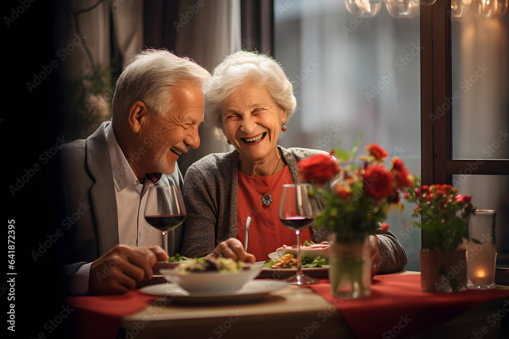 happy elderly couple celebrating love and anniversary in restaurant happy elderly couple celebrating love and anniversary in restaurant