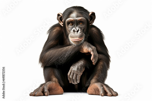 Photo potrait of funny chimpanzee in white background