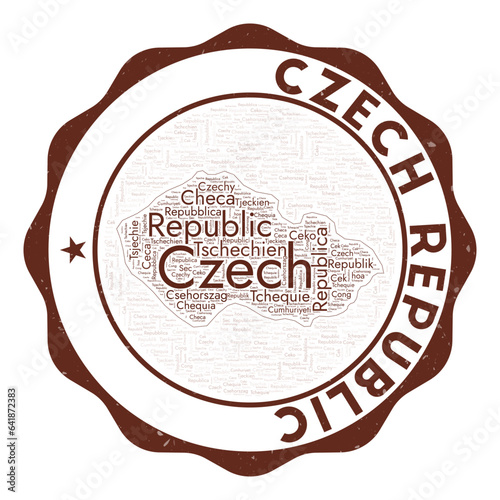 Czech Republic logo. Awesome country badge with word cloud in shape of Czech Republic. Round emblem with country name. Authentic vector illustration.