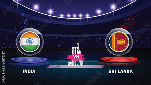 india vs sri lanka cricket championship match with flag shield on beautiful stadium background
