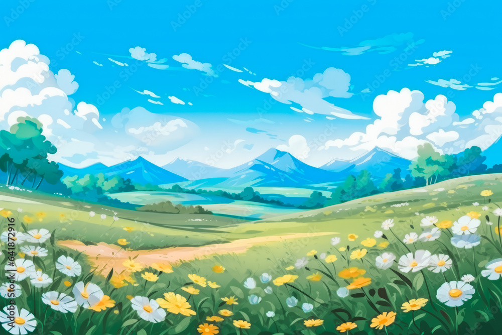 Fototapeta premium Horizontal summer theme background illustration with beautiful warm colors