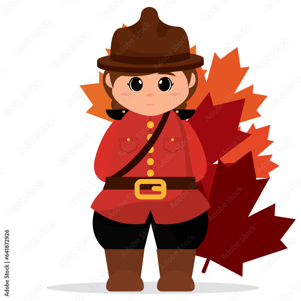 Cute female forest ranger cartoon with leaves Vector Cute female forest ranger cartoon with leaves Vector