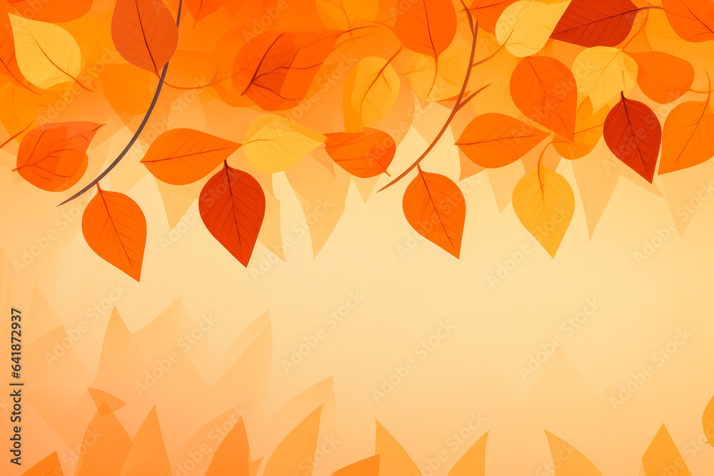 Illustration of horizontal autumn background in orange tones, giving fall vibes, leaves falling off trees