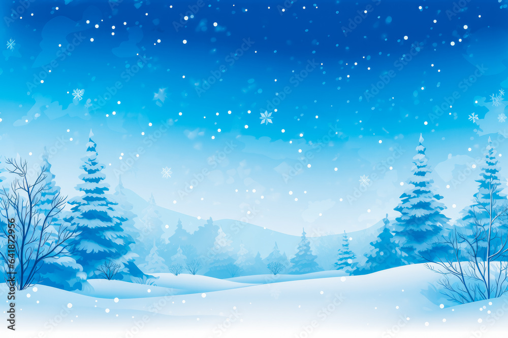 Horizontal winter fall theme background in blue color, winter time illustration