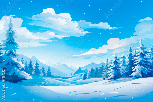 Horizontal winter fall theme background in blue color, winter time illustration © VisualProduction