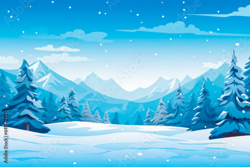 Horizontal winter fall theme background in blue color, winter time illustration © VisualProduction