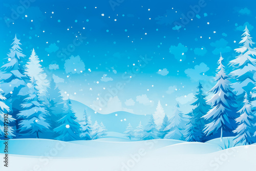 Horizontal winter fall theme background in blue color  winter time illustration