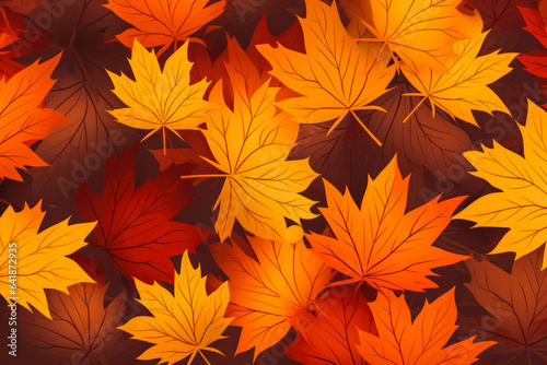 Illustration of horizontal autumn background in orange tones  giving fall vibes  leaves falling off trees