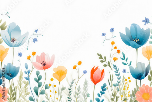 Horizontal colorful spring flowers theme background, bright colors, warm feeling