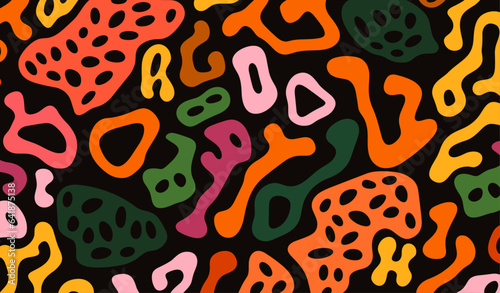 Infuse Vibrancy into Your Artwork with a Seamless Pattern Background Design that Showcases Animal Print Style, Vector Flat Groovy, Psychedelic Colors, and Hand-Drawn Elements