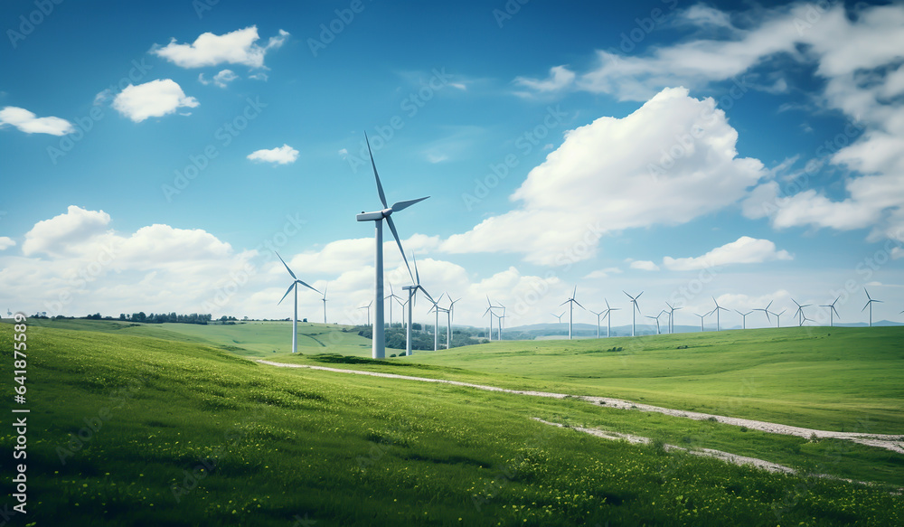 Obraz premium Wind turbines in the meadow. AI generated