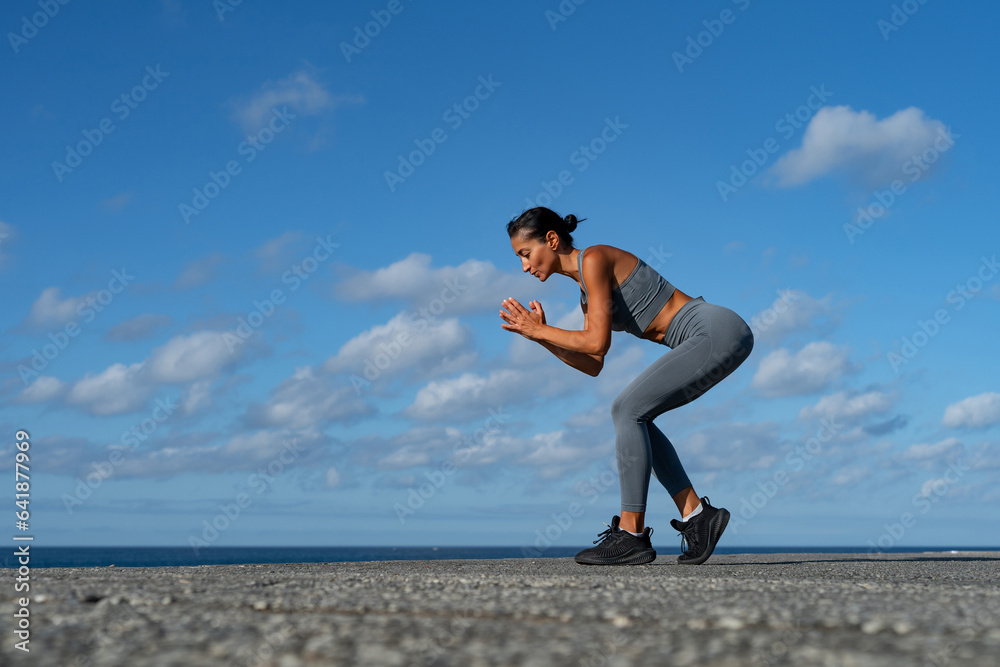 athletic brunette girl doing fitness doing exercises leading a healthy lifestyle