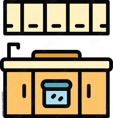 Kitchen remodeling icon outline vector. House design. Repair remodel color flat