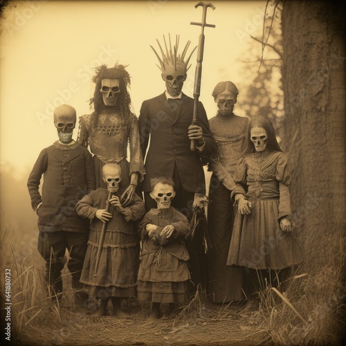 children kids halloween scary vintage photography masks 19th century horror costumes party © Wiktoria