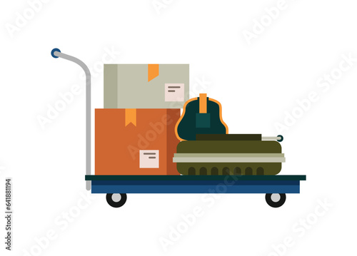 Trolley carrying goods. Simple flat illustration.
