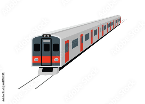 Diesel commuter train. Simple flat illustration in perspective view.