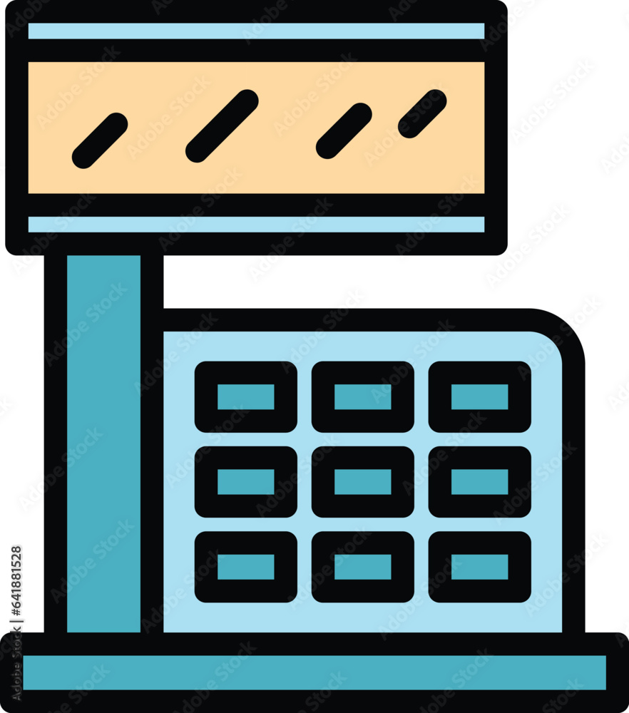 Checkout machine icon outline vector. Cash register. Pos touchregister color flat
