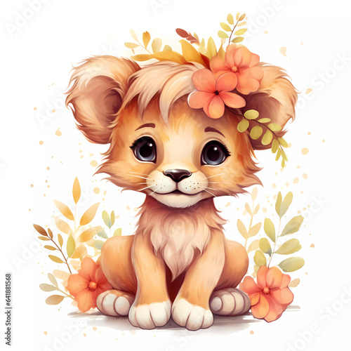 Cute baby lion illustration artwork ai