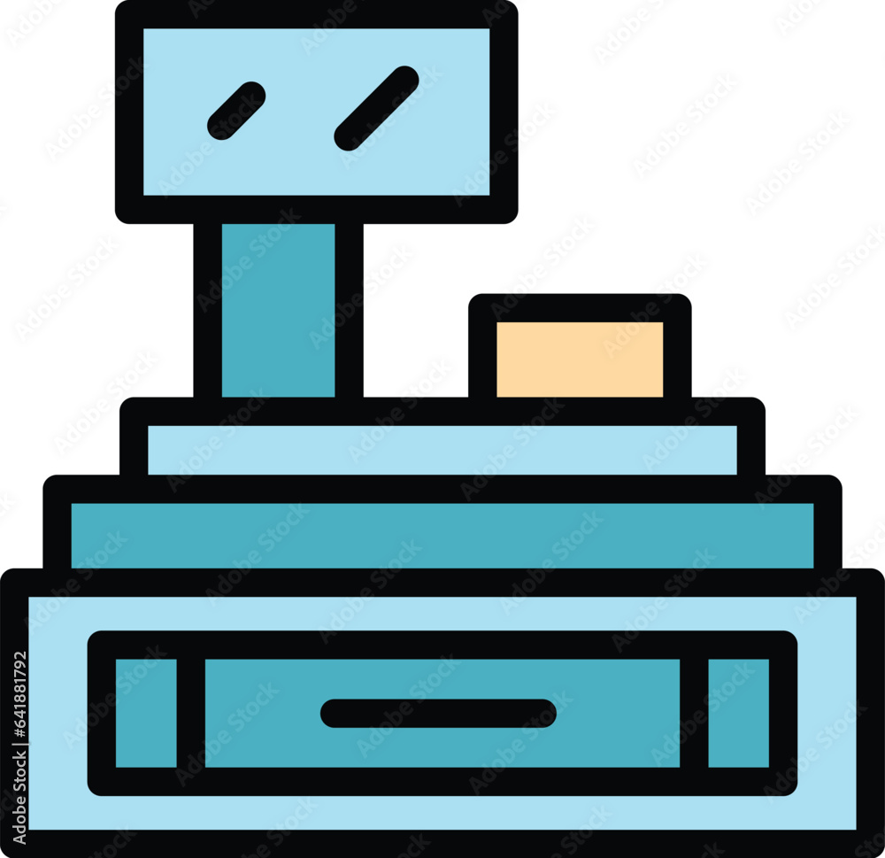 Machine pos icon outline vector. Cash register. Store screen color flat Machine pos icon outline vector. Cash register. Store screen color flat