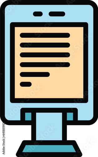 Receipt cash register icon outline vector. Machine pos. Store screen color flat