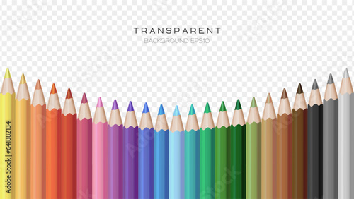 Background with colored pencils. Set of realistic color pencils or crayons in a line. School equipment. Vector illustration