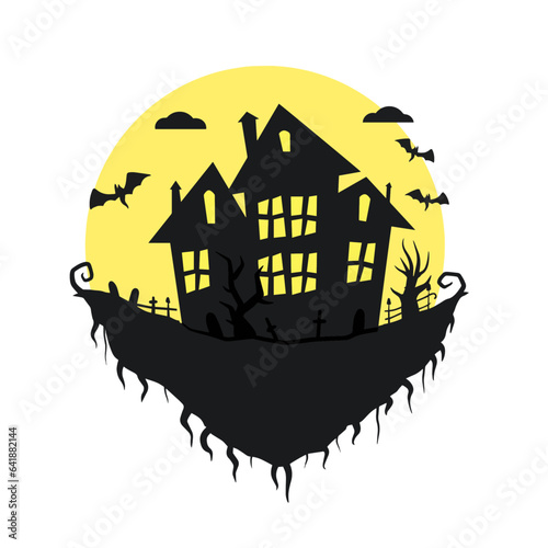 Halloween haunted house isolated on white background. Scary dark silhouette of home or mansion. Cartoon Vector spooky Illustration. Gothic cute town