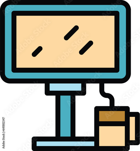 Touchscreen cash register icon outline vector. Machine pos. Checkout screen color flat