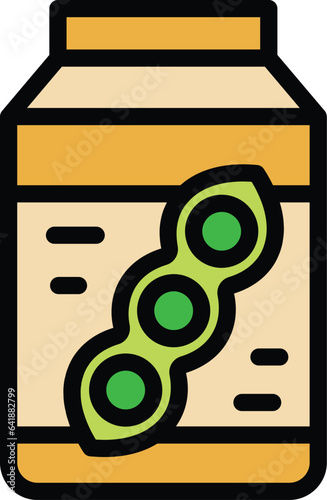 Soy milk pack icon outline vector. Soya food. Oil plant skin color flat