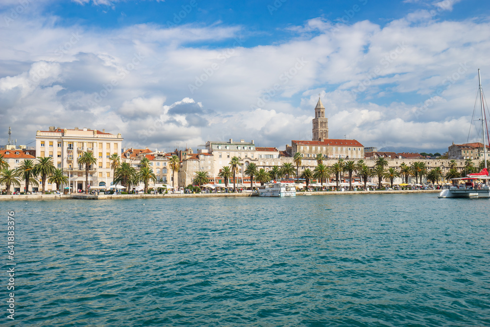 Riva promenade and skyline of Diocletian palace in Split. Croatia