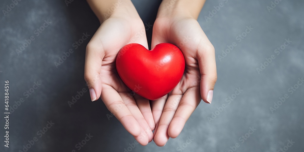 Red heart in hand, generative ai Red heart in hand, generative ai