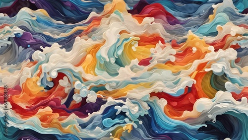 Seamless pattern rainbow abstract painting ocean waves