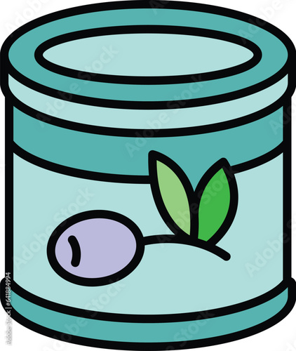 Olives tin can icon outline vector. Oil food. Virgin extra color flat