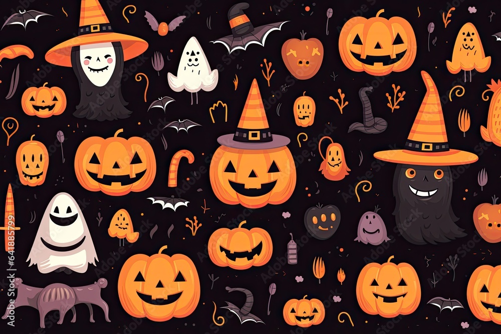 Cute Halloween wallpaper pattern with Halloween symbols.
