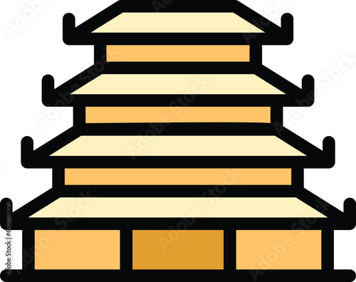 Vietnam pagoda icon outline vector. Japan temple. Tree style color flat