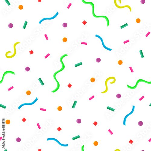Seamless pattern with colorful confetti and ribbons