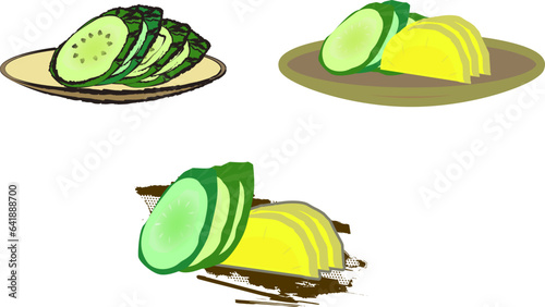 たくわんと胡瓜の漬物のイラスト