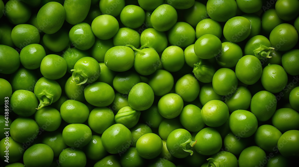 Top view full frame of whole ripe green peas placed together as background. Top view full frame of whole ripe green peas placed together as background.